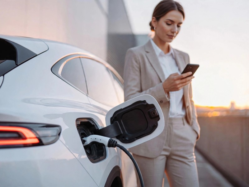 Elektrische Auto Opladen En Vrouw